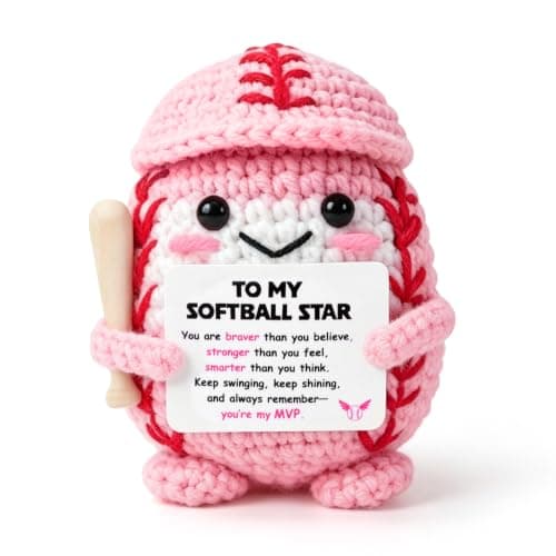 Crochet Pink Softball Keepsake with Motivational Card, Positive Encouragement Softball Gift for Adults, Players, Teammates, Coaches, Friends, Birthday Game Day End of Season Gift - Image 1