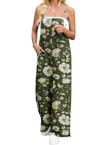 Heymoments Overalls Jumpsuits Rompers for Women Floral Print XX-Large Casual Maternity Summer Comfy Ladies Loose Fit Dressy Wide Leg One Piece Sleeveless Grils Long Bib Baggy Pants with Pockets - Image 1
