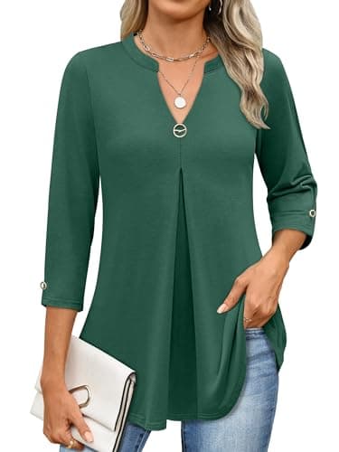 ANRABESS Womens Tops Business Dressy Casual Blouses 3/4 Length Sleeve Shirts 2026 Fall Work Tunic Tee TShirts Office Outfits Deep Green Large - Image 1