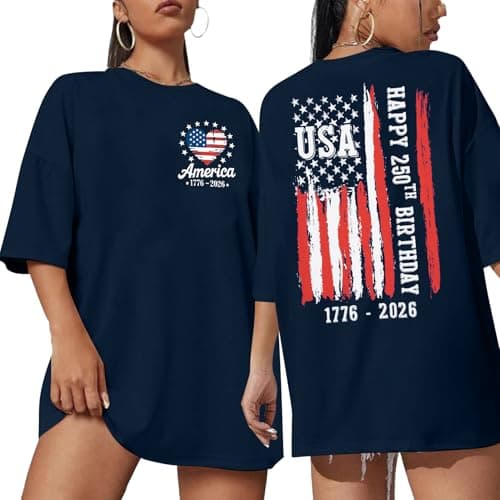 Women 250th Anniversary American Shirts Oversize American Flag Shirts USA Patriotic Casual Shirt Short Sleeve Tops - Image 1