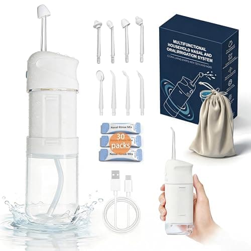 OUKANG Nasal and Oral Dual-Function Irrigation System, Equipped with 8 Nozzles and 30 Packs of Salt Packets, Used to Relieve Sinus Problems and Provide Dual Care for Mouth and Nose. (White) - Image 1