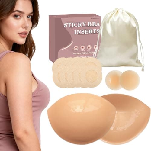 JULZYTH Double Sided Sticky Bra Inserts | Natural Push Up Adhesive Bra Pads | Stick on Bra for Bikini Swimsuits, L - Image 1