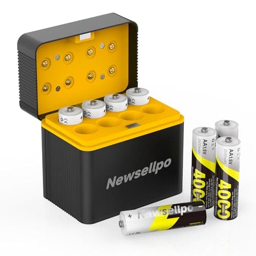 Newsellpo Rechargeable AA Lithium Batteries 8 Pack with Charger, 1.5V 4000mWh High Capacity Li-ion Double A Battery 2000 Cycle Long-Lasting Multiple Charging Protections Blink Batteries