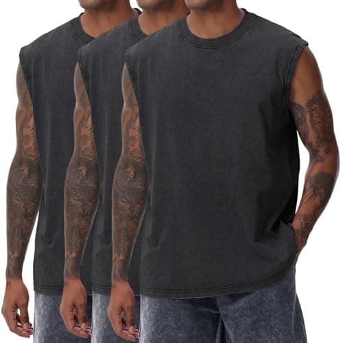 PAODIKUAI Sleeveless Shirts for Men - Sleeveless Crew Neck Casual Gym Washed T Shirt Breathable Loose Fit(Black+Black+Black,S) - Image 1