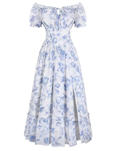 Scarlet Darkness Floral Corset Dress Women 2026 Summer Cottagecore Flowy Dresses White Blue Floral S - Image 1