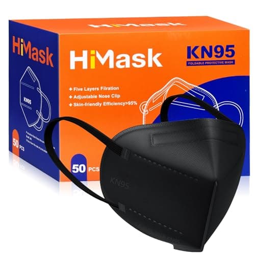 HiMask KN95 Face Masks 50 Pack Individually Wrapped 5-Layer Disposable Face Mask Black - Image 1