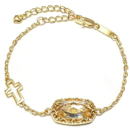 Aimette Monette 18K Gold Plated Cross Bracelet for Women Trendy Dainty November Birthstone Bracelet Stack Fashion Christian Gifts Mothers Day Gift for Her Yellow - Image 1