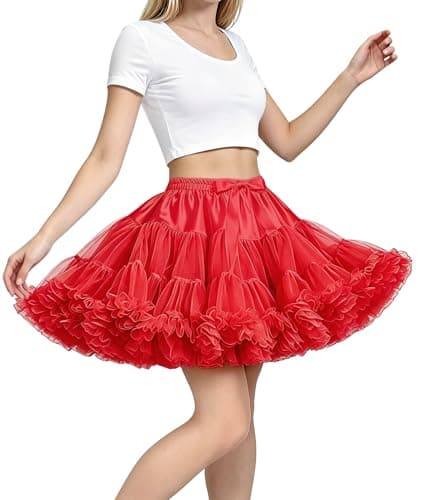 Women Short Tulle Petticoat Skirt Satin Lined Elastic High Waist Underskirt Tutu for Wedding Ballet Lolita Party Red - Image 1