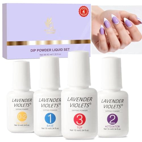 Lavender Violets Dip Powder Liquid Set with Nail Primer, Activator, Base and Top Coat Long Lasting for Dip Powder Nail Kit J781 - Image 1