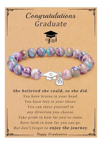 Sistble Graduation Bracelets Class of 2026 Gifts D Initial Graduation Decorations Middle School Gifts 2026 Inspirational Gift for Women Friend Purple Stone Jewelry - Image 1