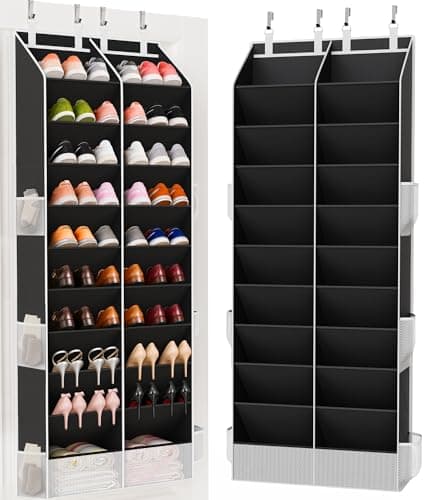 Criusia Over the Door Shoe Organizer, 20-30 Pairs Heavy-Duty Hanging Shoe Storage with Large Pockets, 10-Tier Door Shoe Rack with 4 Hooks for Sneakers Sandals Heels Boots (Black) - Image 1