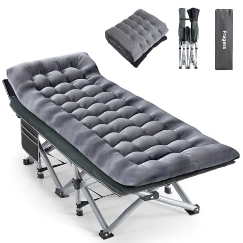 Fragess Camping Cot, Sleeping Cots for Adults, Portable Camping cots with Mattress, Pillow and Carry Bag, 1200D Double Layer Oxford, 600 LBS Weight Capacity Cots for Sleeping(Grey+Black)