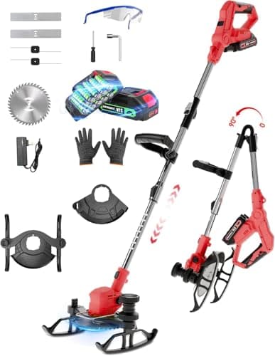 Cordless Weed Wacker 21V, Weed Eater Battery Powered, Electric Grass Trimmer with 2x2.0Ah Batteries & Charger, Battery Operated Stringless Lawn Edger for Garden