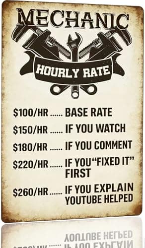 Vintage Garage Sign for Men – Funny Metal Tin Sign , Classic Car Garage Decor & Man Cave Wall Art, Retro Shop Sign, Vintage Metal Signs for Garage, 8 x 12 Inch Work Shop Accessories Mechanic Hourly Rate Metal Tin Sign - Image 1