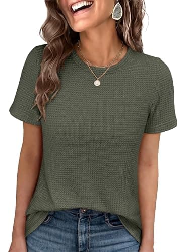 ANRABESS Women's Summer Waffle Knit Tops,Army Green,M - Image 1