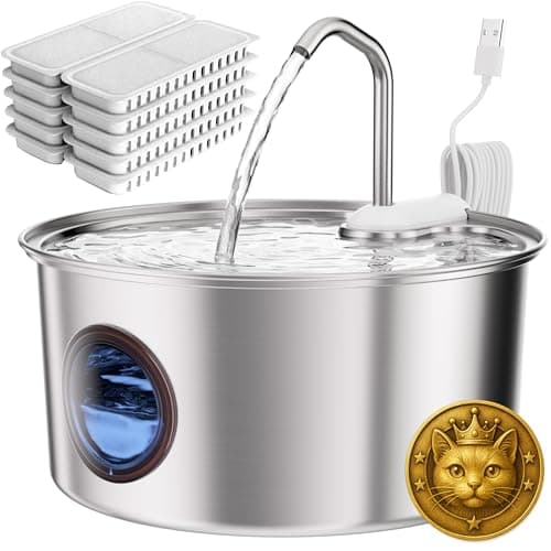 Cat Water Fountain Stainless Steel - 108oz/3.2L Automatic Cat Water Fountain for Drinking with 10PCS Filters, Metal Pet Water Fountain Water Dispenser for Cats, Puppy, Multiple Pets