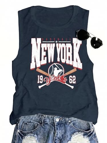 Baseball Tank Tops for Women - Game Day Shirt Graphic Sleeveless Shirts Sport Fans Baseball Mom Tees Blue - Image 1