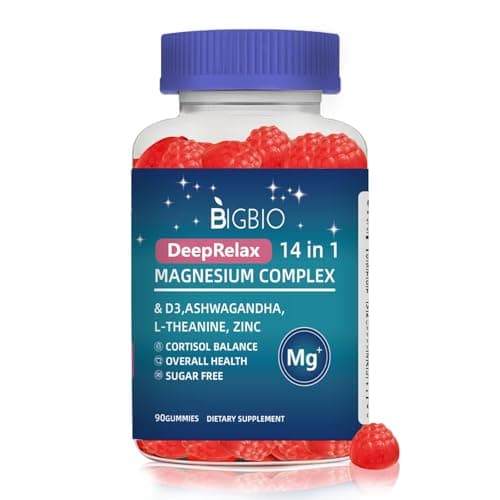 Magnesium Complex 14-in-1 Gummies Sugar-Free – with Ashwagandha, L-Theanine, D3 & Zinc – Cortisol Supplements for Women – Strawberry Flavor 90 Gummies 45 Servings - Image 1