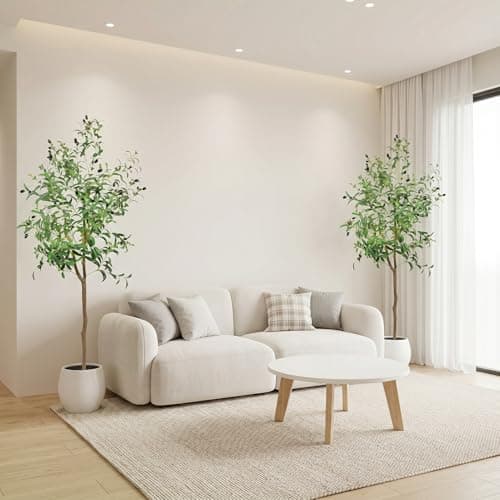 ANTING 7FT Faux Olive Tree, Artificial Olive Trees Indoor with Natural Wood Trunk & Lifelike Fruits, Fake Silk Plant with Pot, Realistic Leaves Artificial Tree for Bedroom, Living Room, Office Decor - Image 1