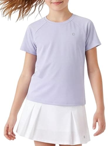 PATPAT Girls Athletic Shirts Dry Fit Sport T-Shirt Active Workout Kids Tennis Soccer Tees Girs Light Purple 5-6 Years - Image 1