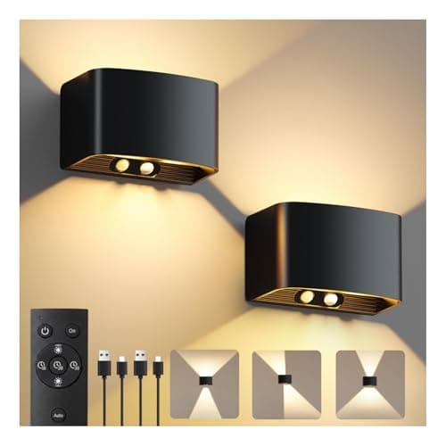 Motion Sensor Wall Light with Remote Control, 5000mAh Rechargeable Wireless Wall Sconce Set of 2, Motion Sensor Night Light Adjustable Brightness & Angle, Up and Down Battery Powered Wall Lamps Indoor