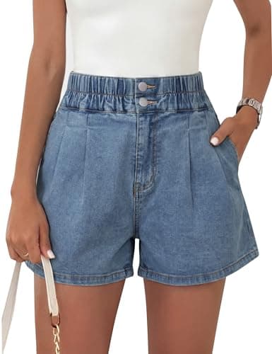 Nitzana Women's Denim Shorts Summer Baggy Elastic High Waisted Wide Leg Jean Shorts with Pockets Trendy 2026 Washed Blue XL - Image 1