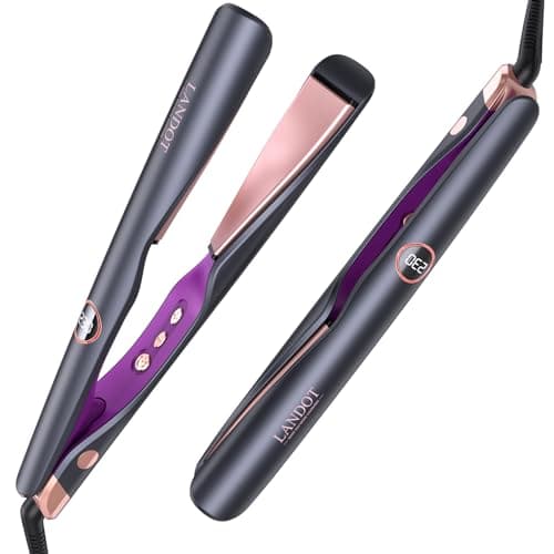 LANDOT Twist Flat Iron 2-in-1 Hair Straightener & Curler, 1 Inch Ceramic Plates, 12 Heat Settings 250-450°F, Fast Heat Up Anti-Frizz Styling Tool, Dual Voltage - Image 1