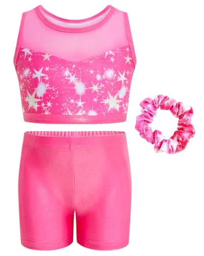 JiAmy Two Piece Gymnastics Leotards for Girls, Sparkly Dance Biketards with Shorts Ballet Tumbling Outfit for Girl 3-12 Years - Image 1