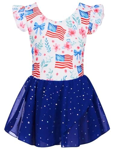 Funnycokid Ballet Leotards for Girls 4th of July Flag American Patriotic Tutu Dress Toddler Sequined Chiffon Skirted Ballerina Dance Outfit 2T 3T - Image 1