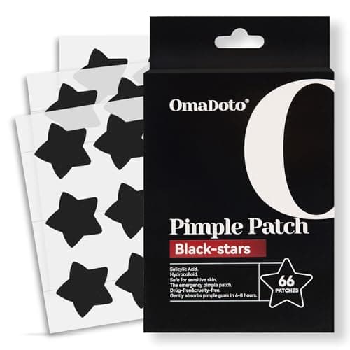 OMADOTO Star Pimple Patches for Face - Black Colors 66Pcs (14mm) Hydrocolloid Acne Patches, Day & Night Blemish/Zit Healing Pimple Patches(66count-Pack of 1)