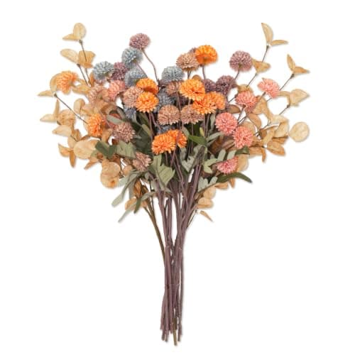 ZMTECH Artificial Silk Mums, Mixed Orange, 12 Long Stems
