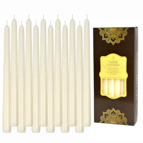 12 Pack Ivory Taper Candles - Taper Candles 10 Inch Smokeless & Unscented - 8 Hours Long Burning - Hand Poured Tall Candlesticks - Ideal for Wedding, Party, and Home Décor - Image 1