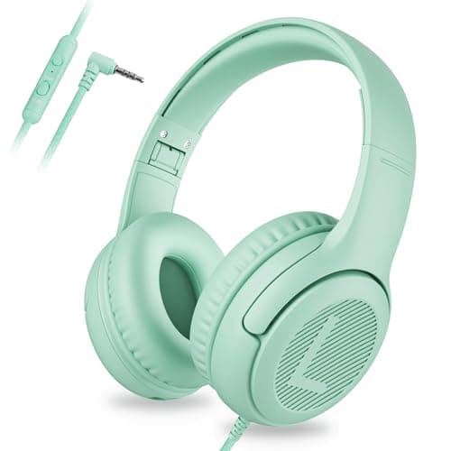 awatrue Kids Headphones for School Travel, 85/94dB Safe Volume Limit, 3.5mm Jack, HD Mic, Portable Wired Headphone with Shareport, Stereo Sound On-Ear Headphones for Toddler Kids Girls Boys Green - Image 1