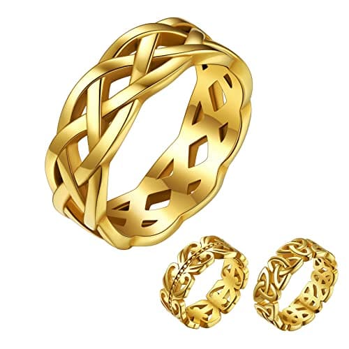 Bestyle Celtic Knot Band Rings for Men Women, Stainless Steel Irish Finger Ring Viking Wedding Bands Jewelry Gift Wedding Promise (14-Gold-Style02) - Image 1
