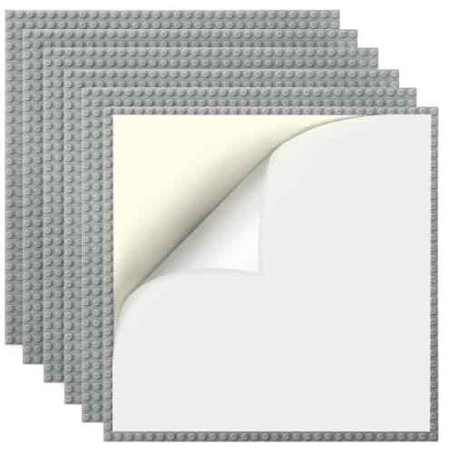 Lekebaby 6 Pack Peel and Stick Baseplates, 25.5 x 25.5 cm Classic Building Board Base Plates 100% Compatible with All Major Brands, Grey