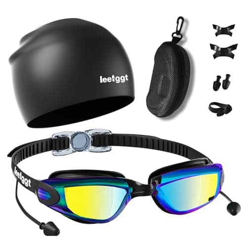 LEEIGGT Swim Goggles+Swim Cap, No Leak Anti-Fog & UV,Swimming Goggles Full Protection Adult Men Women Youth(6 in 1) - Image 1