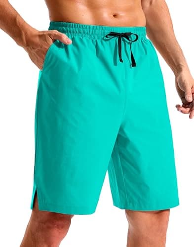Pudolla Men's Swim Trunks 9"/11" Quick Dry Board Shorts Bathing Suits Beach Shorts for Men with Pockets - No Liner(Cyan 9 Inseam-S) - Image 1