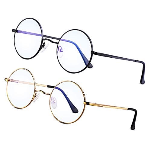 Brigtlaiff Round Blue Light Blocking Glasses for Men Women John Lennon Style Computer Gaming TV Glasses Anti Eyestrain (Gold+Black) - Image 1