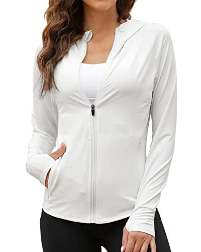 We1Fit Women's UPF 50+ Sun Protection Jacket Zip Up Hoodie Lightweight Shirts for Workout White - Image 1