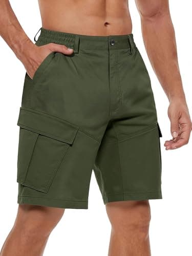 TRFIC Mens Cargo Shorts 10" Inseam Casual Stretch Shorts with 6 Pockets Button Closure for Summer Work Outdoor Army Green - Image 1