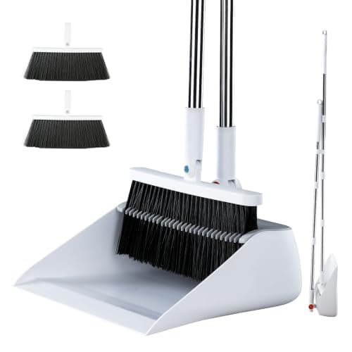 MOPALL Broom with Dustpan Combo Set with 53" Extra Long Handle, Self-Cleaning Dustpan Teeth for Dog Cat Hair, 180° Swivel Brooms Head, Upright Standing for Sweeping Indoor, Includes 2 Broom Heads
