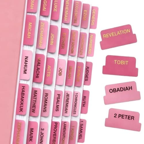 JIAANNING Pink Bible Tabs for Women, 90 Pcs Laminated Gold Foil Large Print Index Tabs, Easy Navigation Tabs for Bible Study & Journaling, Feminine Style