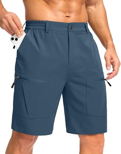 Pudolla Men's Hiking Cargo Shorts 9" Lightweight Stretch Travel Work Shorts for Men Outdoor Casual with 5 Pockets(Dark Blue Large) - Image 1