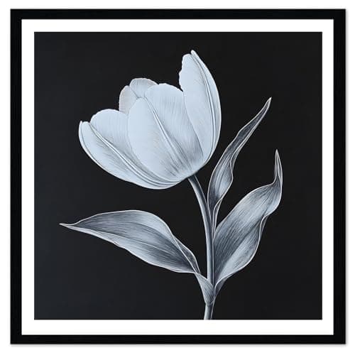 Moonow7 Tulip Flower Wall Art Prints, Black White Poster for Living Room, Bedroom, Kitchen or Bathroom Decoration, Minimalist Floral Artwork, Unframed Size 30x30 cm / 12x12” - Image 1