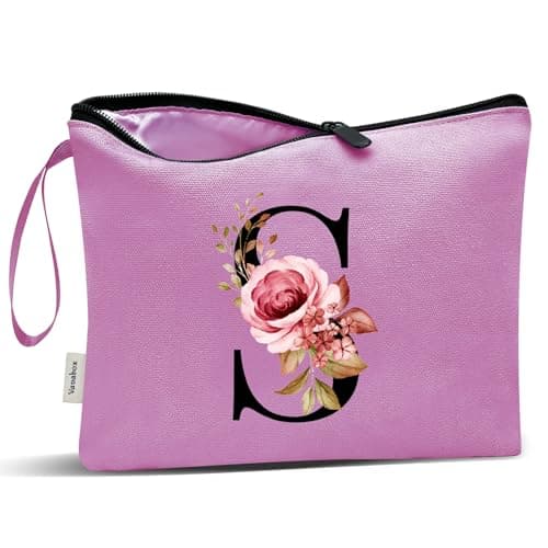 Vavabox A-Z Personalized Makeup Bag, Birthday Gifts for Women Mom, Gifts for Best Friend, Bride Bridesmaid Cosmetic bag (S, Purple) - Image 1