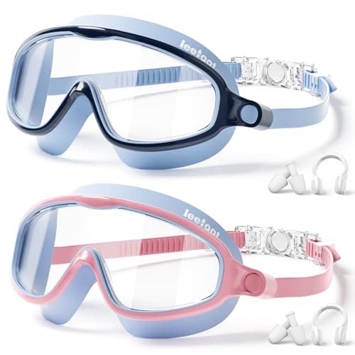 LEEIGGT 2 Pack Kids Swim Goggles, Anti-Fog UV Protection Swimming Goggles for Boys Girls Age 3-14, Leakproof Wide View Youth Goggles - Image 1