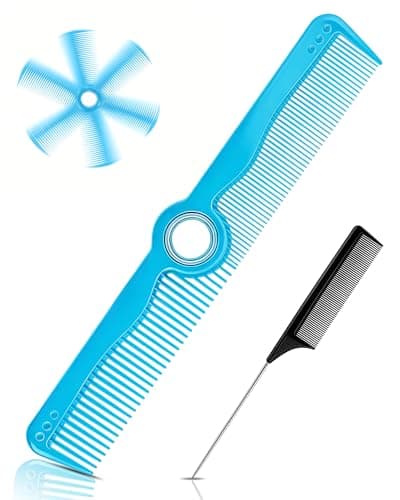 Barber Comb Set, 8" Rotatable Fine and Wide Tooth Comb, 9" Rat Tail Parting Comb, Hair Cutting Comb for Men Women, Salon Home Use, All Hair Types, Rotatable Design Reduces Hand Fatigue - Image 1