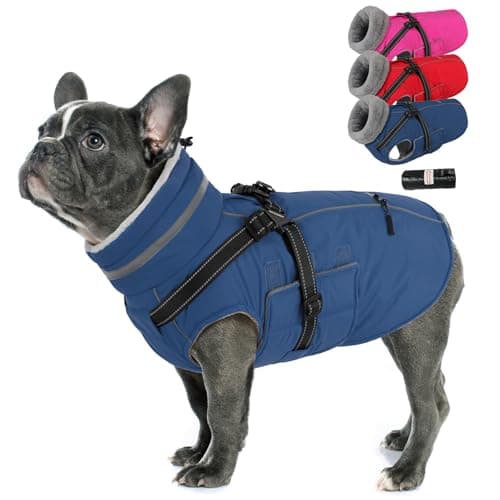 PETDSH Dog Coat Small, Built-in Harness Dog Jacket with Warm Fleece Lining, Waterproof Reflective Dogs Winter Coat, Pet Coats with Pocket and Trash Bags (Navy Blue, Small) - Image 1
