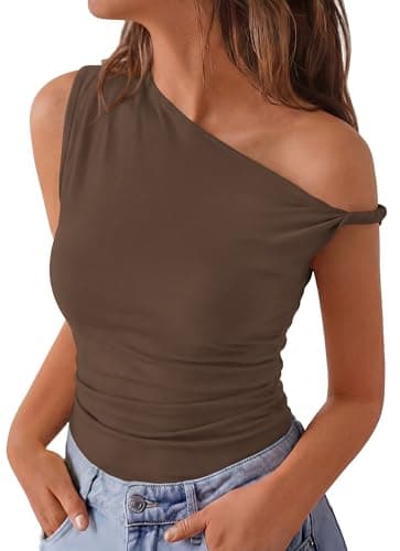 BTFBM Off The Shoulder Tops for Women 2026 Cute Summer Casual Sleeveless Slim Fit Y2K Going Out Tank Top Spring Outfits(Brown, Large) - Image 1