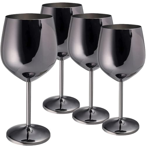TJ Wine Glasses Stainless Steel Set of 4, Unbreakable Wine Glass 17oz, Wine Accessories Cool Wine Glass, Wine Goblets for Outdoor, Travel, House Warming, Valentines, Anniversary, Black - Image 1